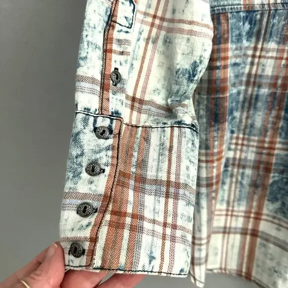 Soft Surroundings 100% Cotton Plaid Long Tunic Top with Pockets Blue & Orange XL - Picture 9 of 13